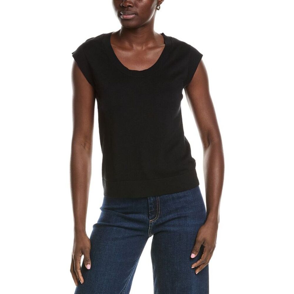 Minnie Rose Womens  Knit Cap Sleeve Cashmere-Blend Top, Black